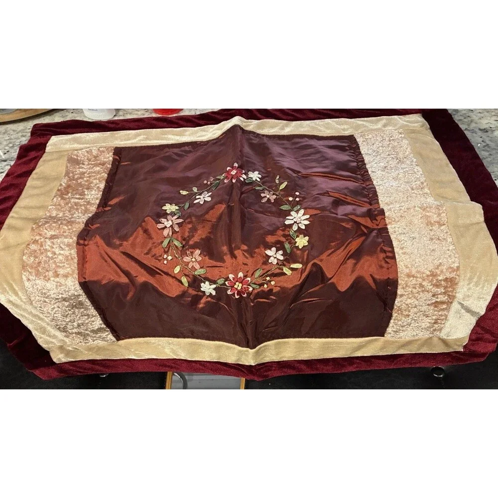 NEW Pillow Shams (2) Embroidered Red Floral Cover 24”x30”